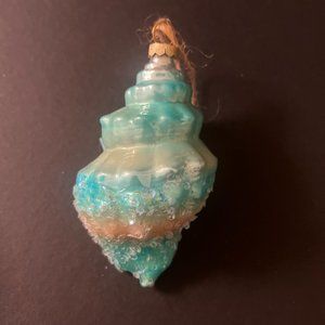 Christmas Blue Glass Seashell Christmas Ornament Medium Nautical Coastal
